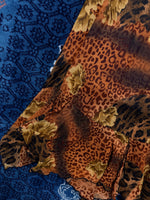 Vintage Brown Floral Cheetah Print Ruffle Midi Skirt - S