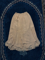 Vintage Beige Linen Embroidered Hem Midi Skirt - S