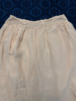 Vintage Beige Linen Embroidered Hem Midi Skirt - S