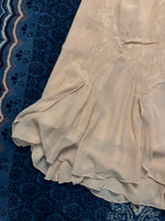Vintage Beige Linen Embroidered Hem Midi Skirt - S