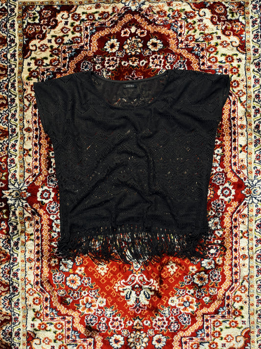 Amisu Black Sleeveless Mesh Top - L