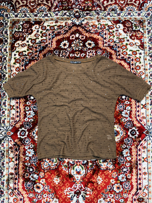 Mim Brown Beaded Net Top - XS