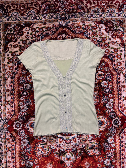 Vintage Green Lace Blouse - S