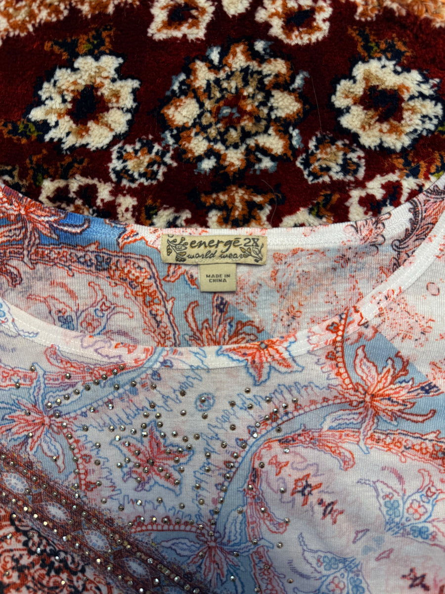 Energe' Beaded Floral Paisley Top - 2X