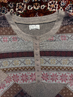 24/7 Brown Floral Henley Top - M