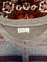 24/7 Brown Floral Henley Top - M