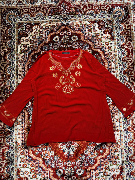 Kanda Red Indian Style Kurti - L