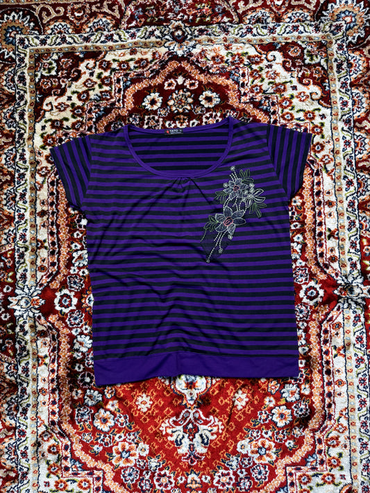 TATC Stripe Purple Floral Tee - XL