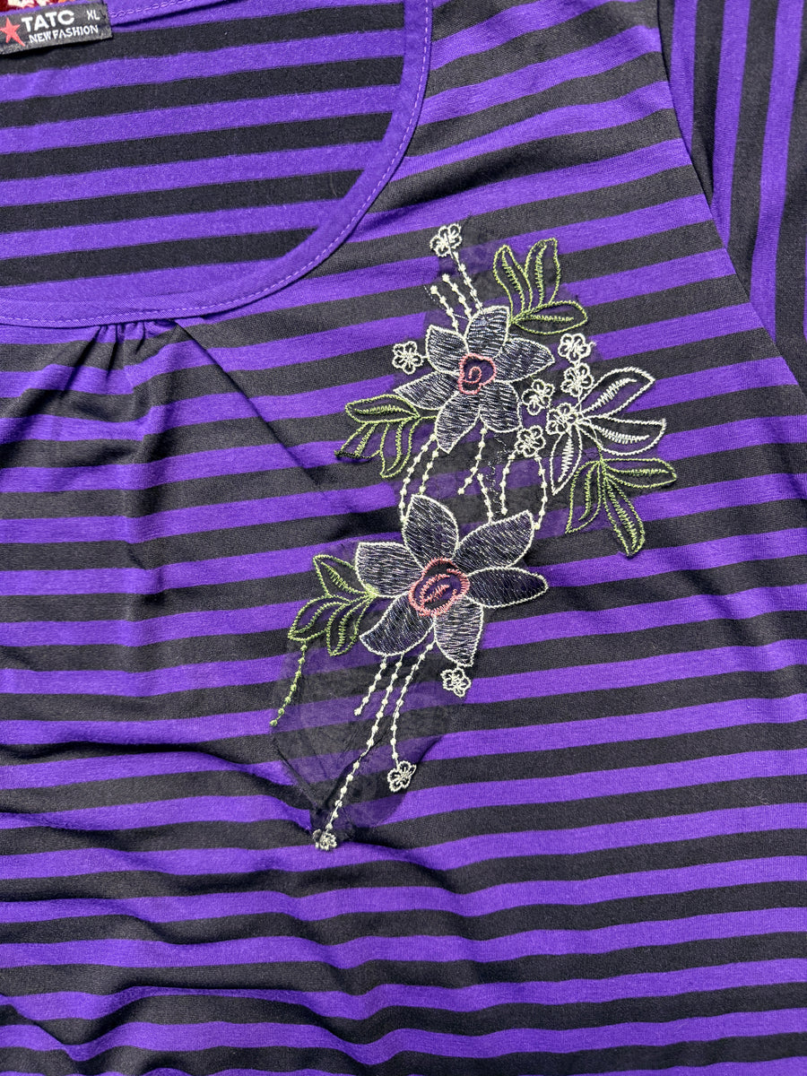 TATC Stripe Purple Floral Tee - XL