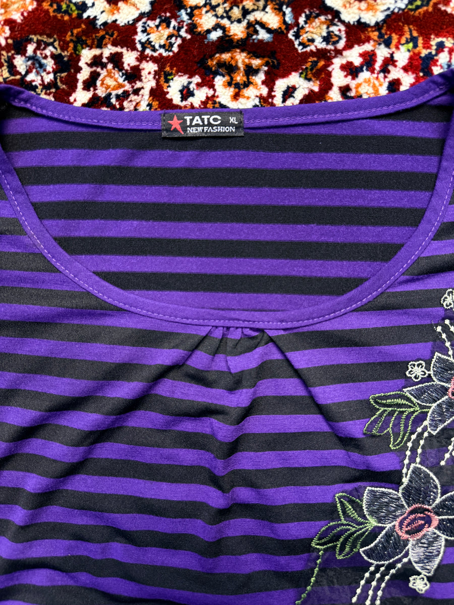 TATC Stripe Purple Floral Tee - XL