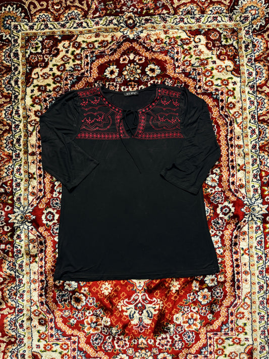MZ Ruby Black Embroidered Blouse - M