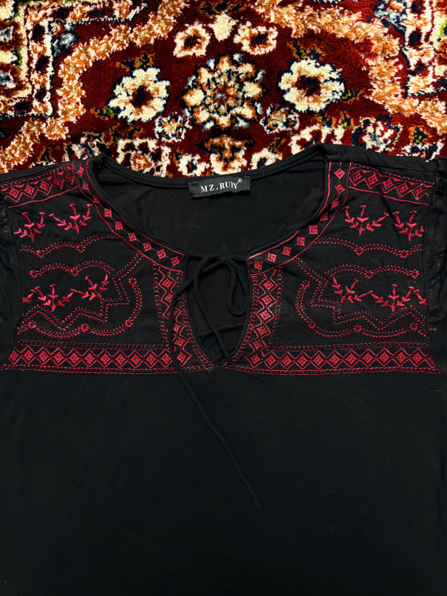 MZ Ruby Black Embroidered Blouse - M