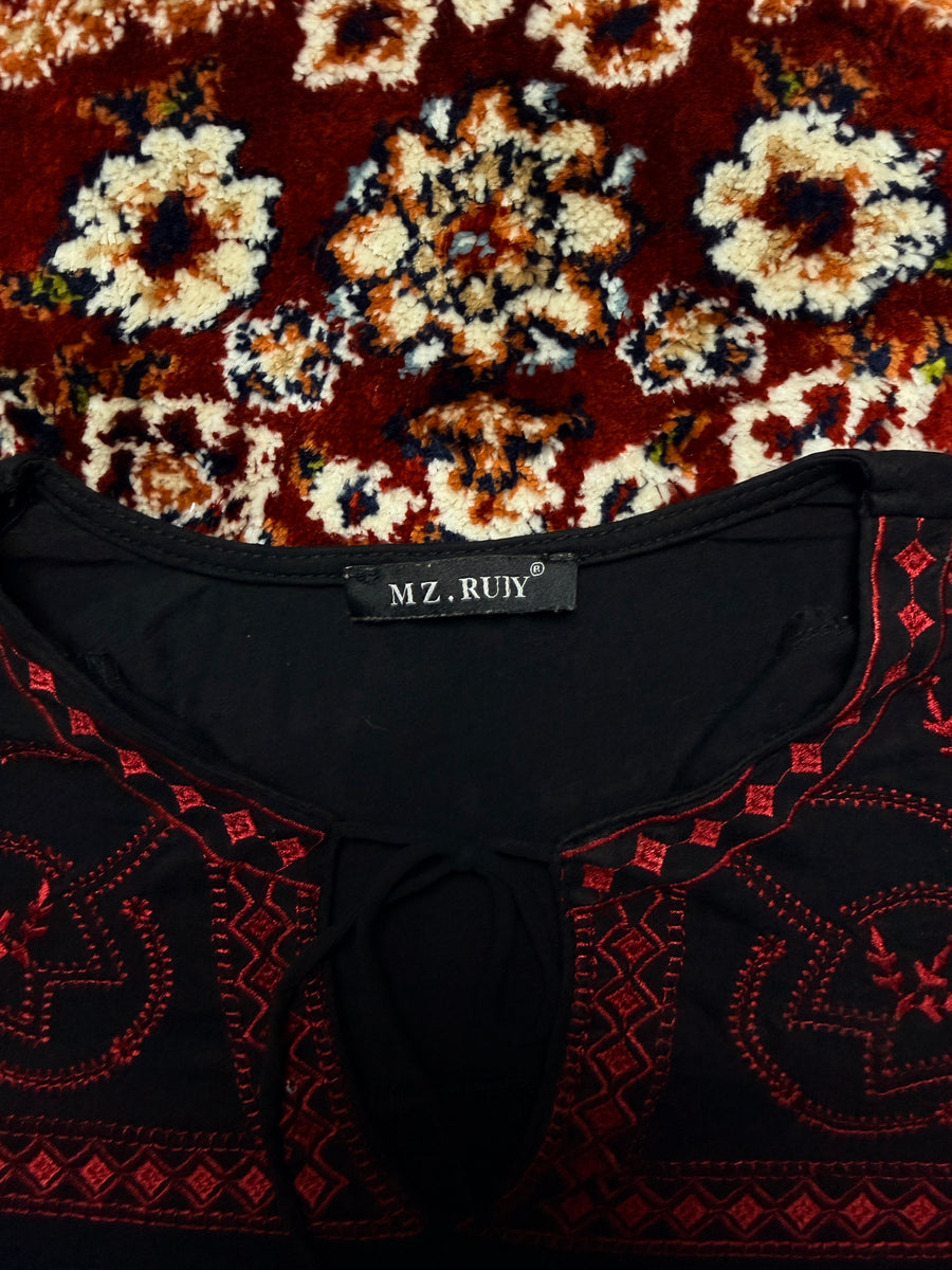 MZ Ruby Black Embroidered Blouse - M