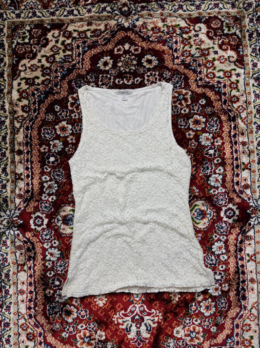 Amisu White Crochet Mesh Tank Top - M