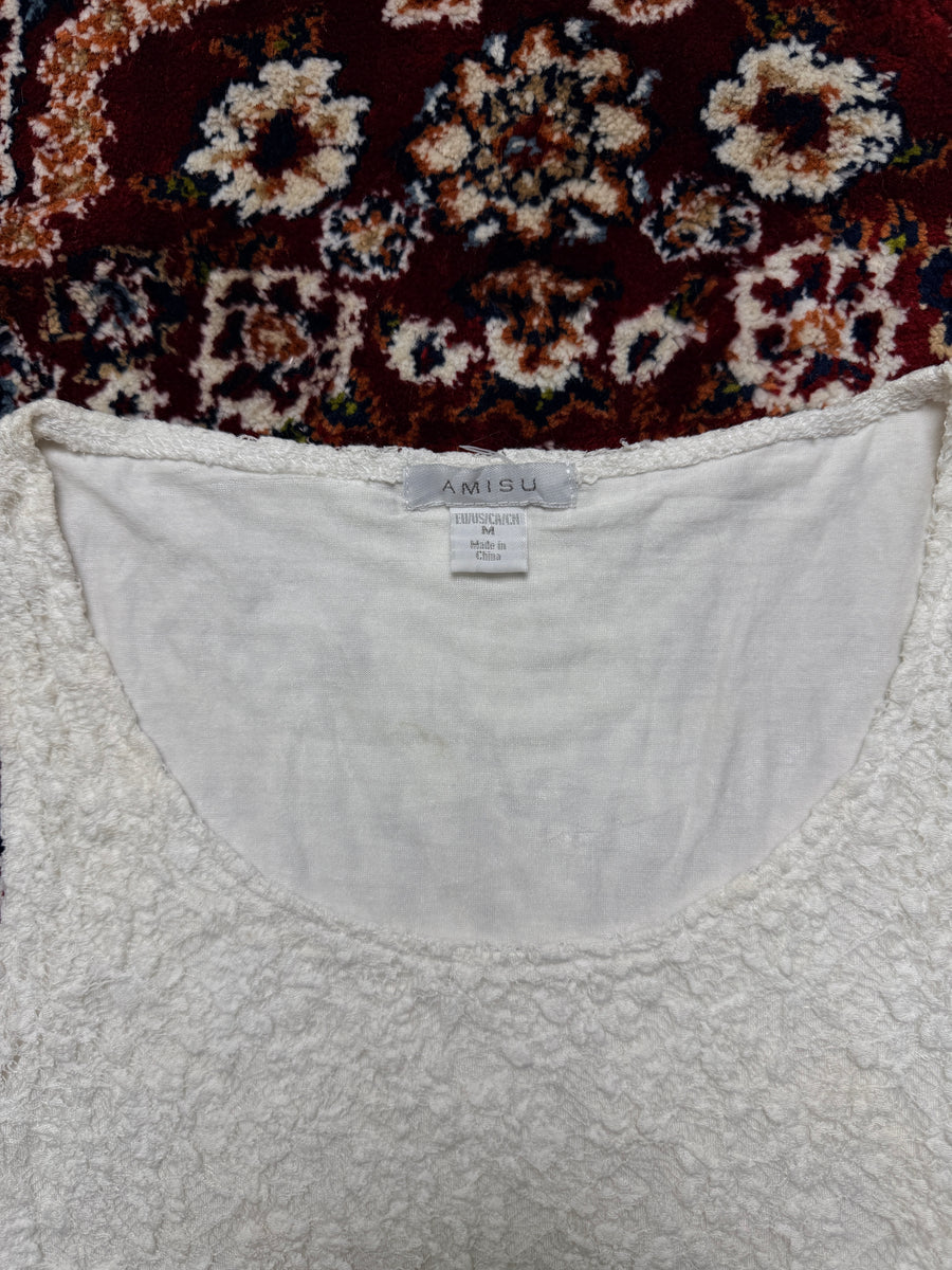 Amisu White Crochet Mesh Tank Top - M