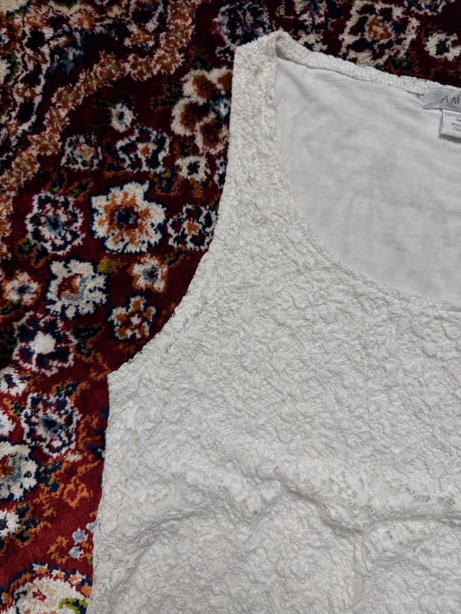 Amisu White Crochet Mesh Tank Top - M