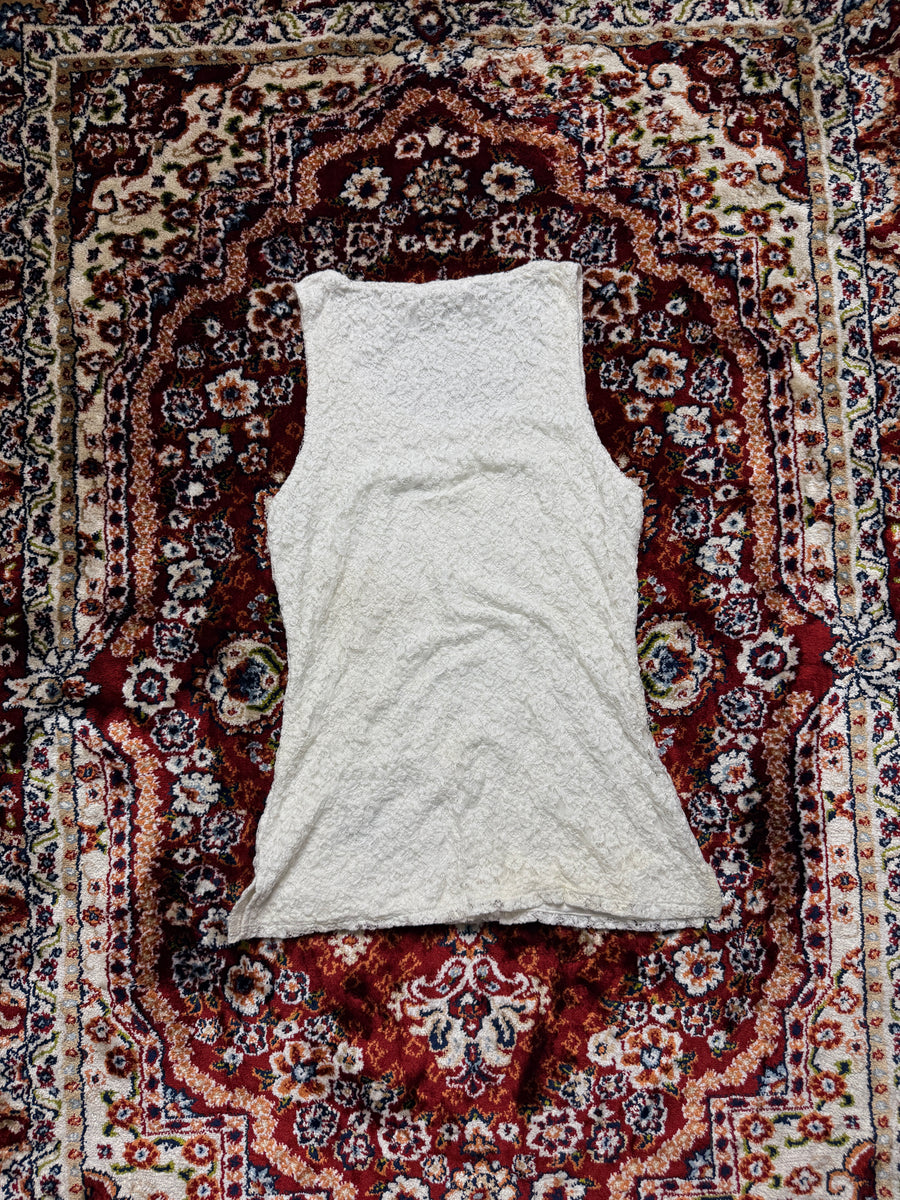 Amisu White Crochet Mesh Tank Top - M