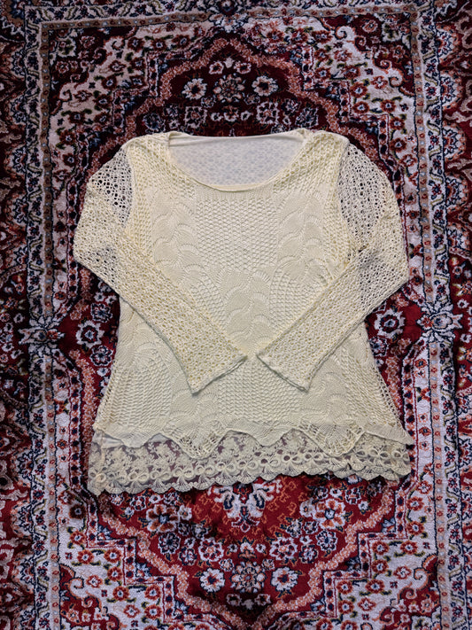 Vintage Yellow Crochet Mesh Top - M