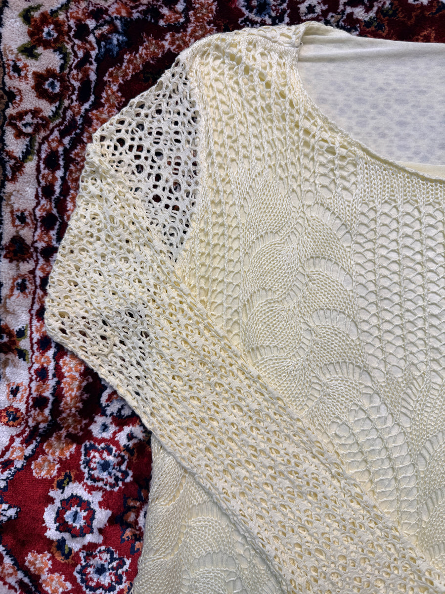 Vintage Yellow Crochet Mesh Top - M