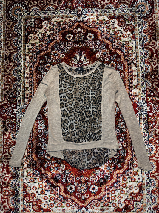 iZ Byer Brown Cheetah Print Long Sleeve Net Top - M