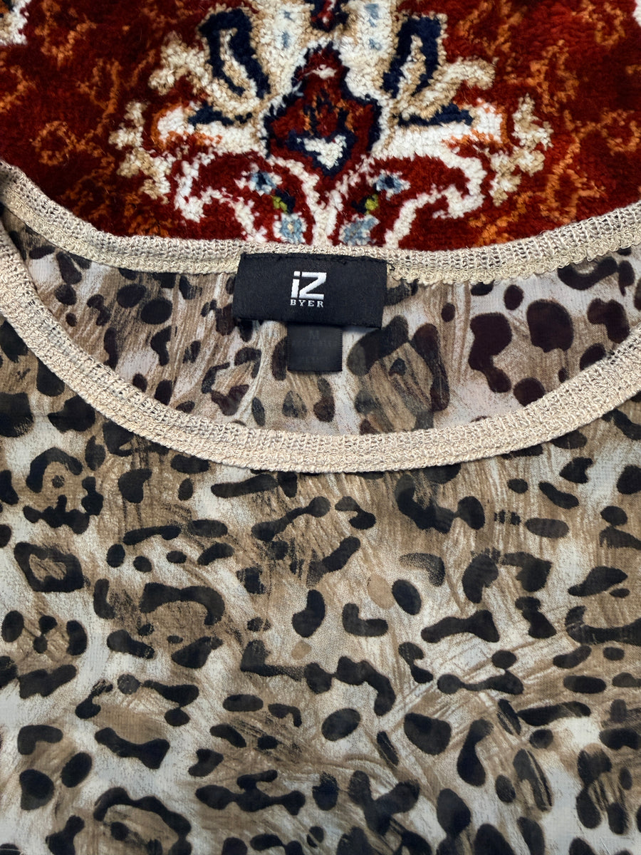 iZ Byer Brown Cheetah Print Long Sleeve Net Top - M