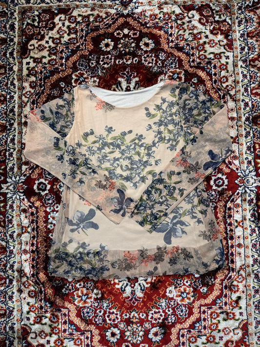 Vintage Brown Floral Net Top - M
