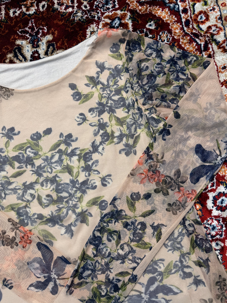 Vintage Brown Floral Net Top - M