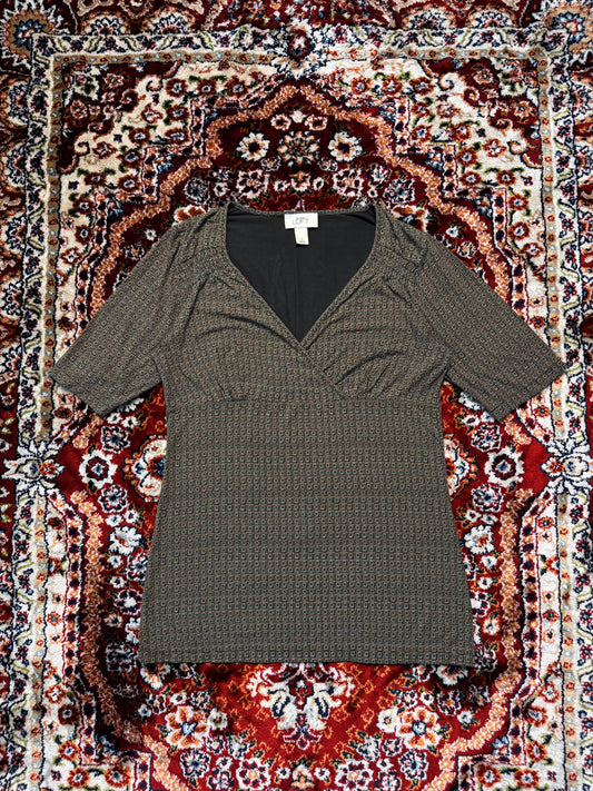 Ann Taylor Loft Brownish Green Geometric Pattern Blouse - M