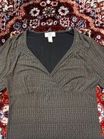 Ann Taylor Loft Brownish Green Geometric Pattern Blouse - M