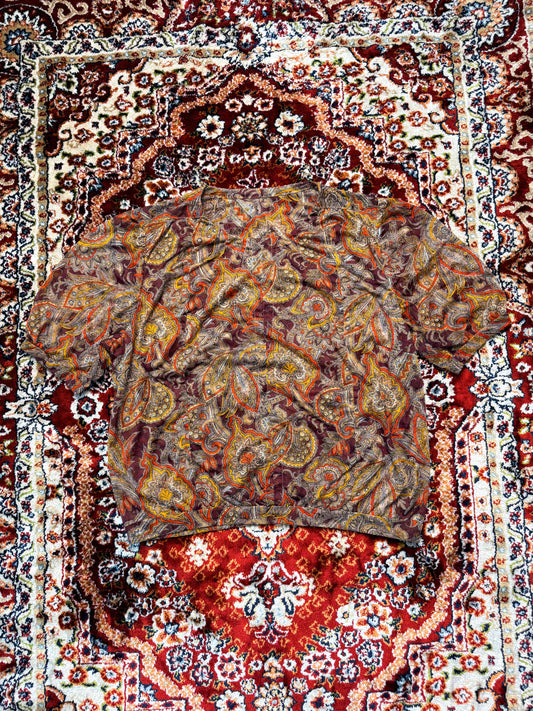 Vintage Reddish Brown Floral Paisley Net Top - L