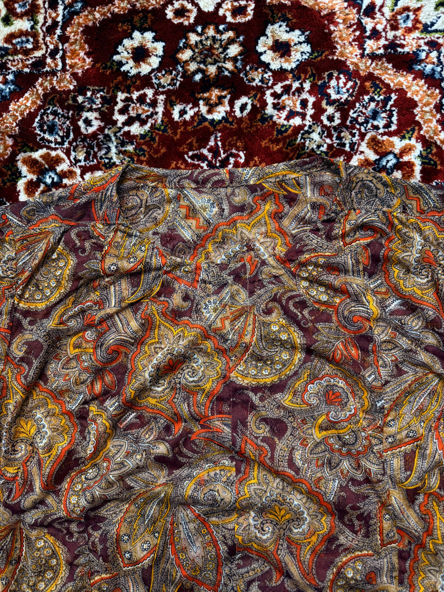 Vintage Reddish Brown Floral Paisley Net Top - L