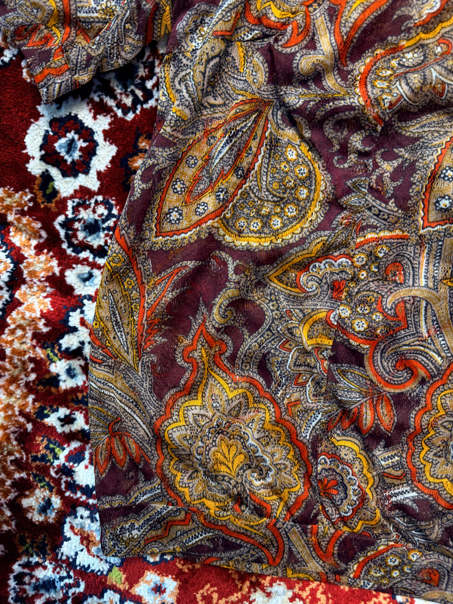 Vintage Reddish Brown Floral Paisley Net Top - L