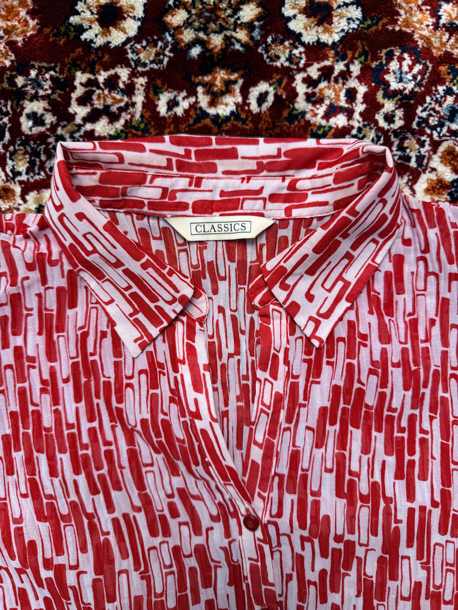 Classics Red Collared Net Blouse - L