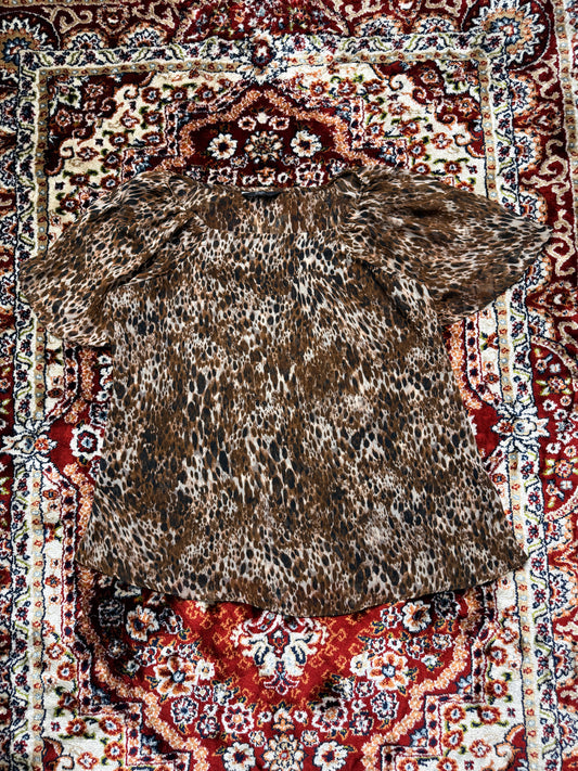 F&F Brown Cheetah Print Ruffle Net Top - L