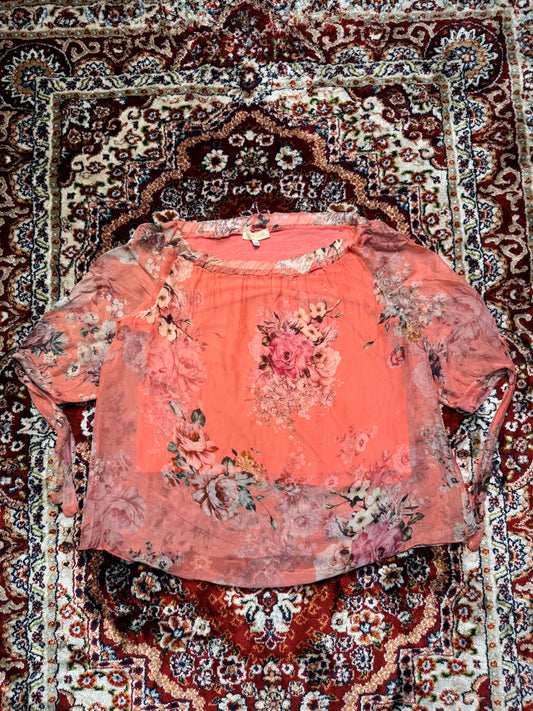 Chica London Pink Floral Ruffle Net Top - One Size