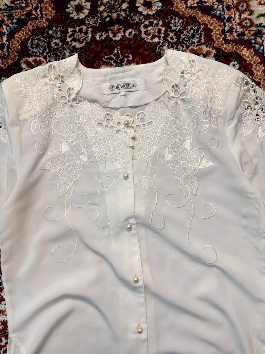 Hon World White Floral Blouse - L