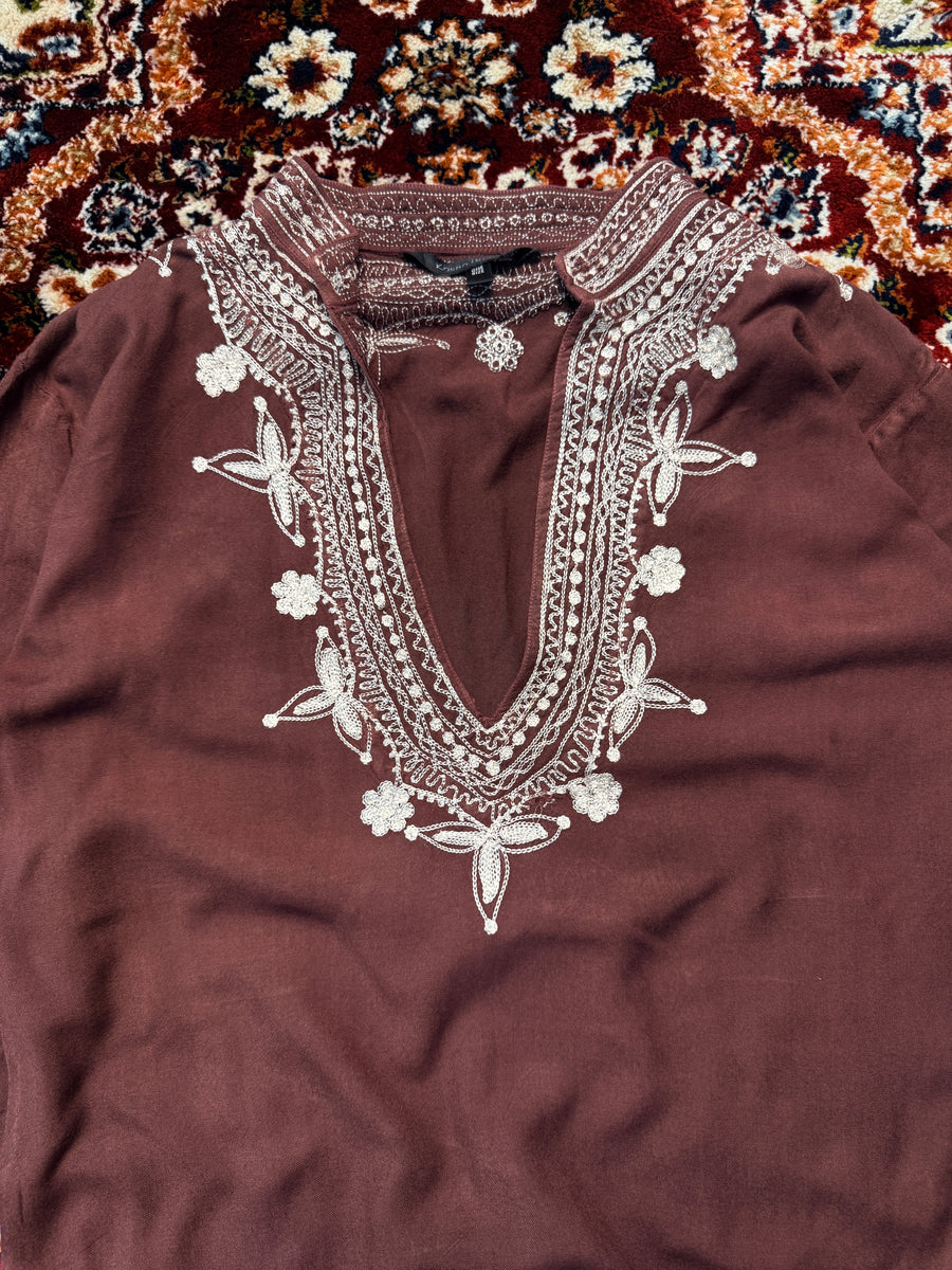 Karma Highway Brown Embroidered Kurti - One Size