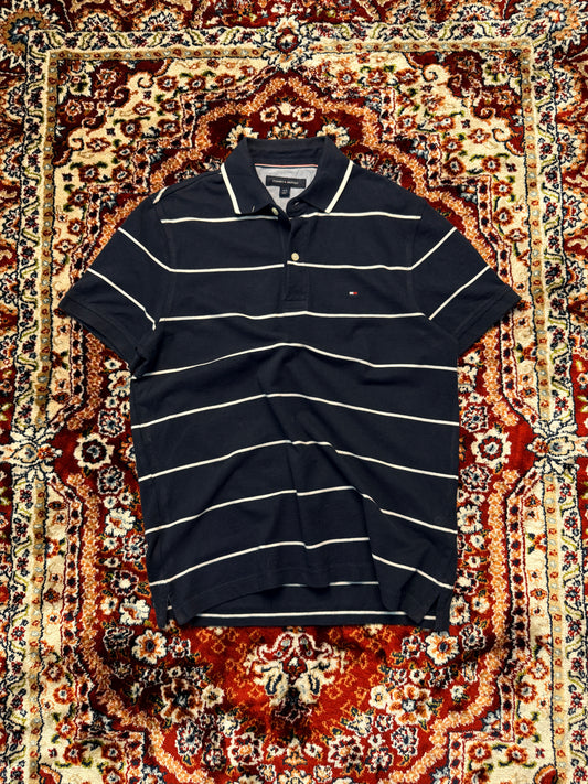 Tommy Hilfiger Stripe Navy Blue Polo Shirt - S