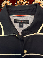 Tommy Hilfiger Stripe Navy Blue Polo Shirt - S