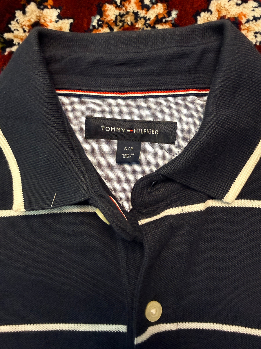 Tommy Hilfiger Stripe Navy Blue Polo Shirt - S