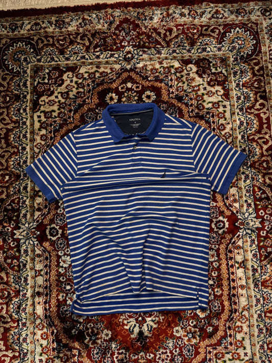 Nautica Stripe Blue Performance Deck Polo Shirt - S