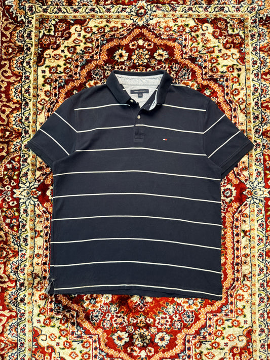 Tommy Hilfiger Stripe Navy Blue Polo Shirt - L