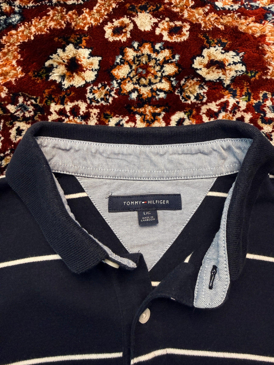 Tommy Hilfiger Stripe Navy Blue Polo Shirt - L