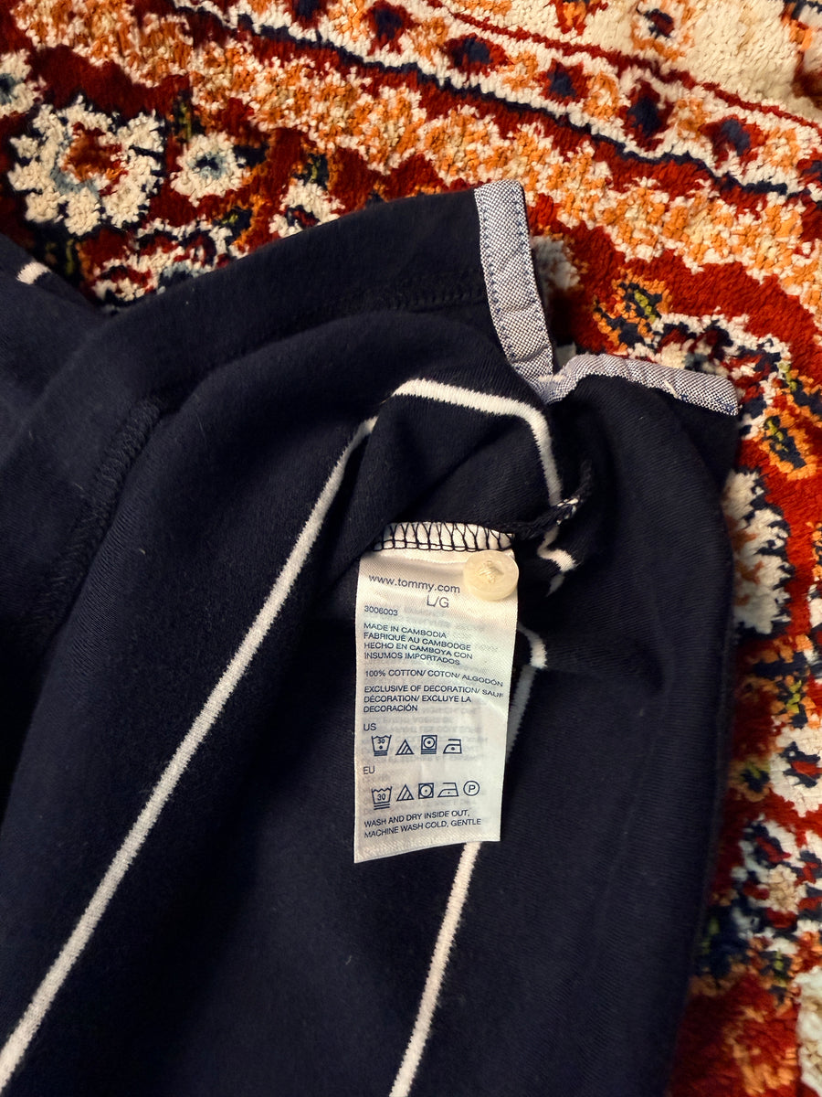 Tommy Hilfiger Stripe Navy Blue Polo Shirt - L