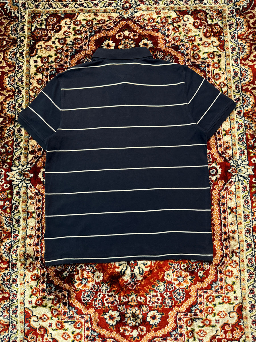 Tommy Hilfiger Stripe Navy Blue Polo Shirt - L