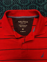 Nautica Stripe Red Performance Deck Polo Shirt - M
