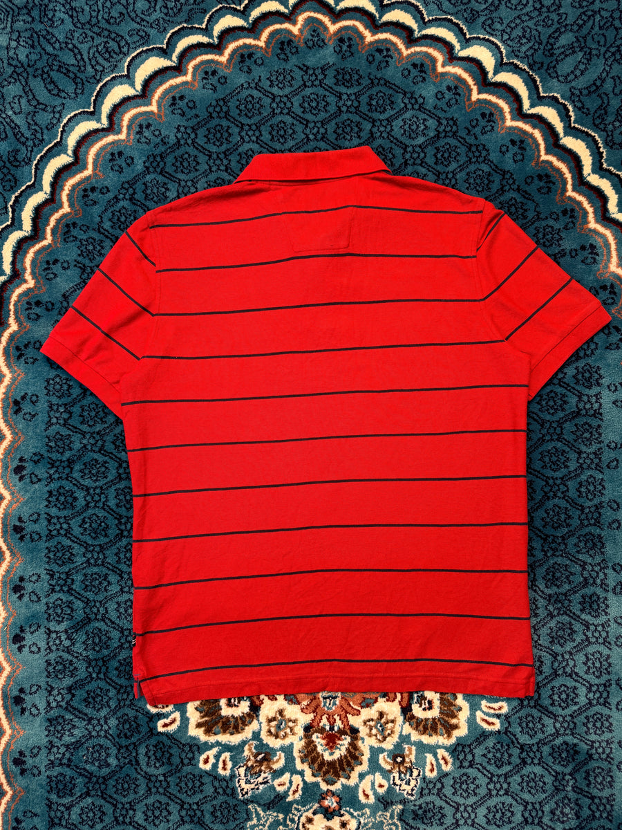 Nautica Stripe Red Performance Deck Polo Shirt - M