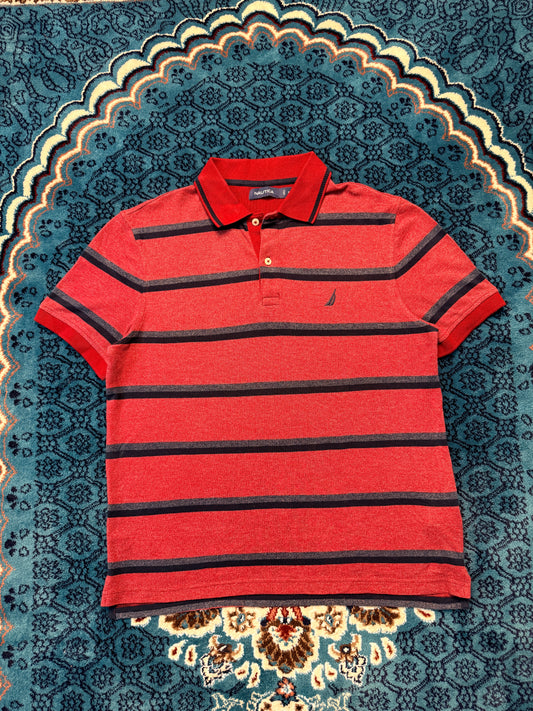 Nautica Stripe Red & Blue Polo Shirt - M