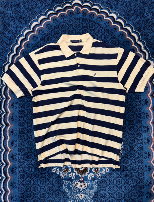 Nautica Stripe Yellow & Blue Polo Shirt - XL
