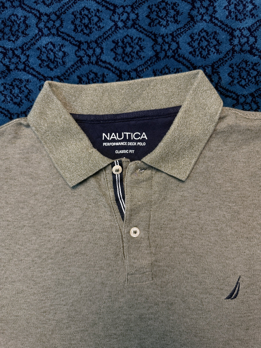 Nautica Army Green Performance Deck Classic Fit Polo Shirt - L
